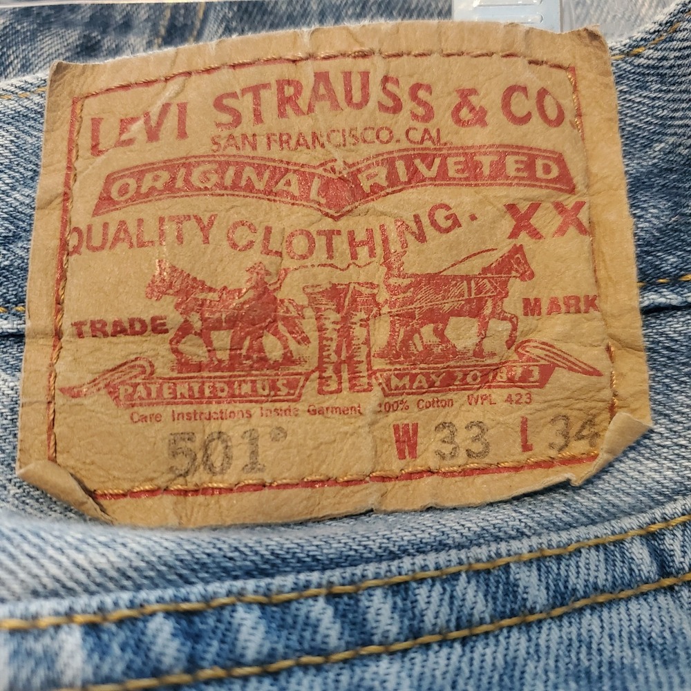 Levis 501 Jeans Men 33x34 Light Blue Denim Straight Leg Button Fly Mexico '09